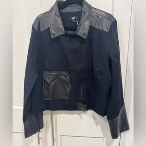 NWT - DKNY Black Mixed Media Asymmetric Women's Moto Jacket, Size XL